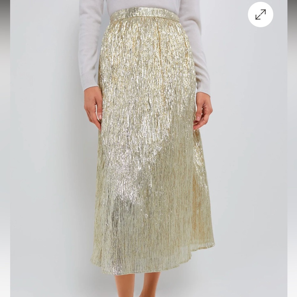 Hyacinth House Gold Metallic Plisse Gloria Maxi Skirt